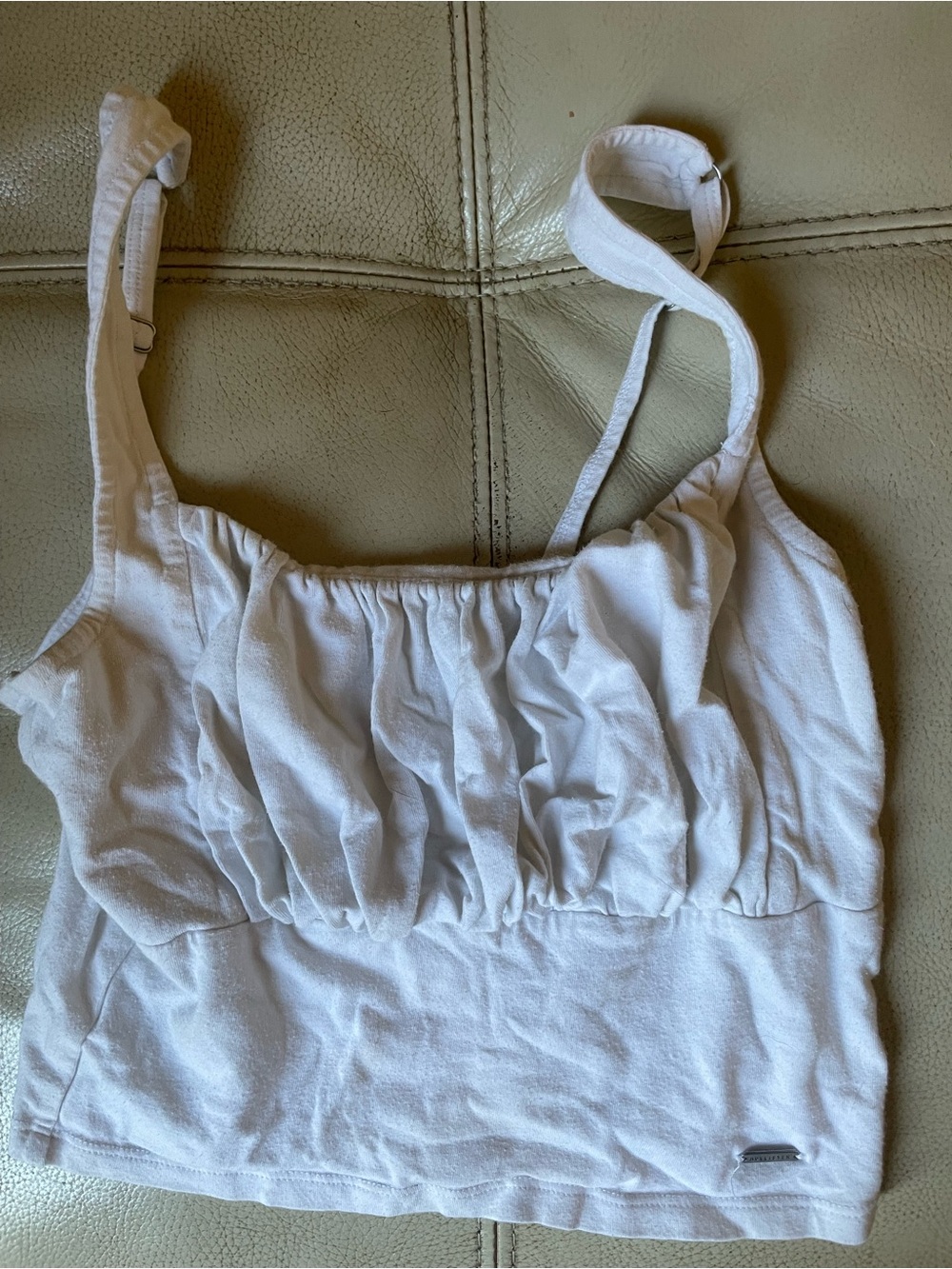 Hollister White Ruched Cropped Tank Top